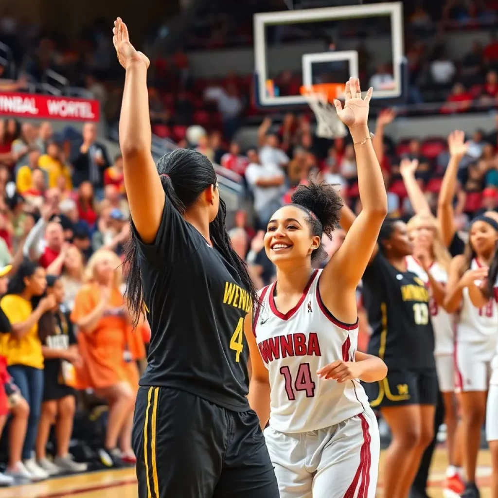 Fans celebrating at a WNBA basketball game in Detroit