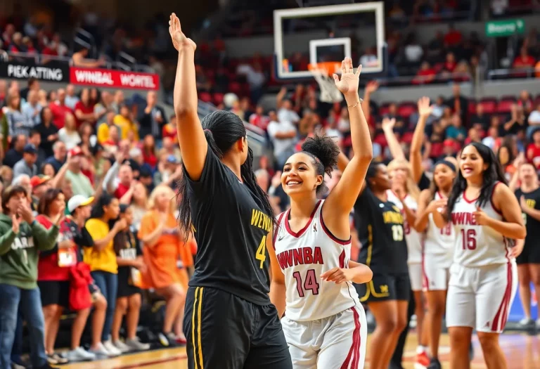 Fans celebrating at a WNBA basketball game in Detroit
