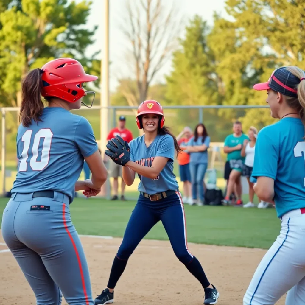 Women playing fastpitch softball at Memorial Park in Port Huron