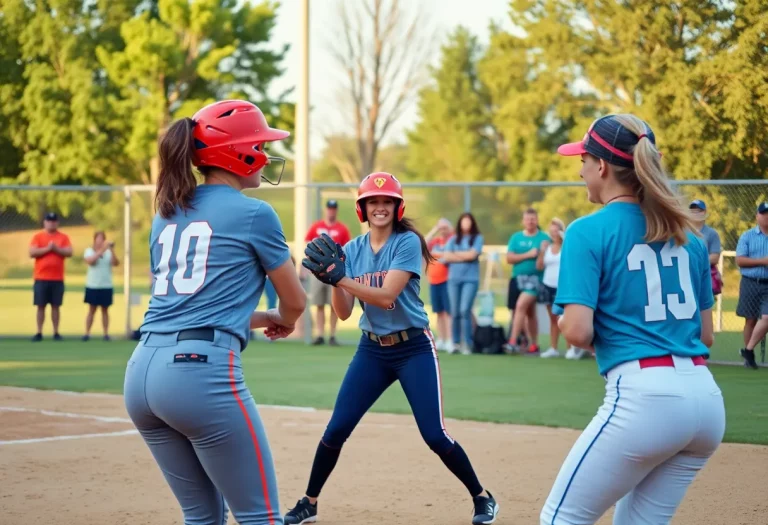 Women playing fastpitch softball at Memorial Park in Port Huron
