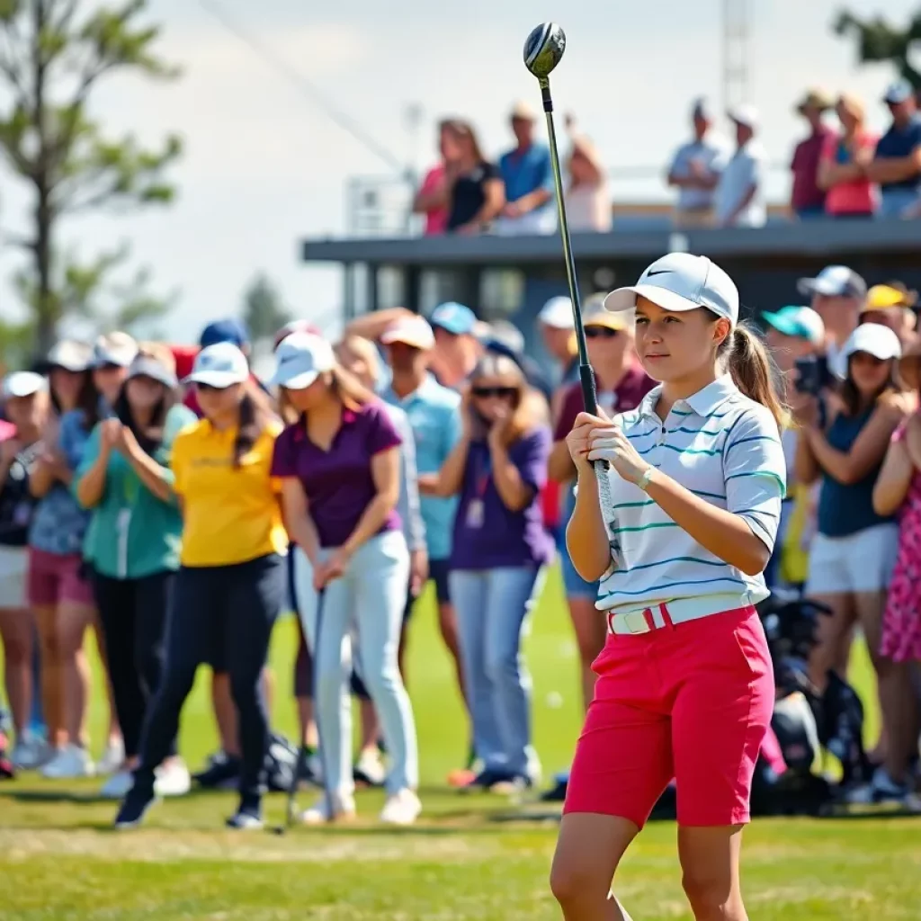 Young female golfers at a tournament on a golf course
