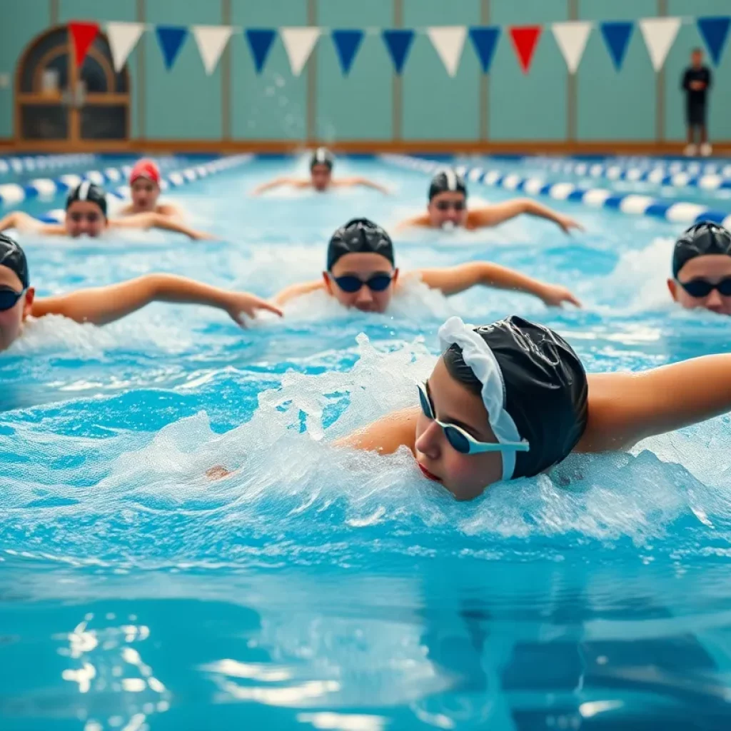 Young swimmers competing in a swimming race