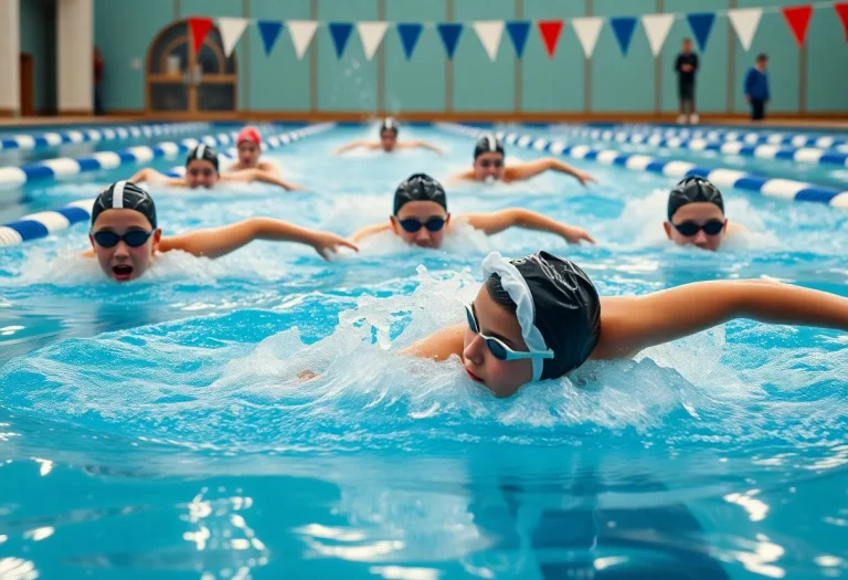 Young swimmers competing in a swimming race