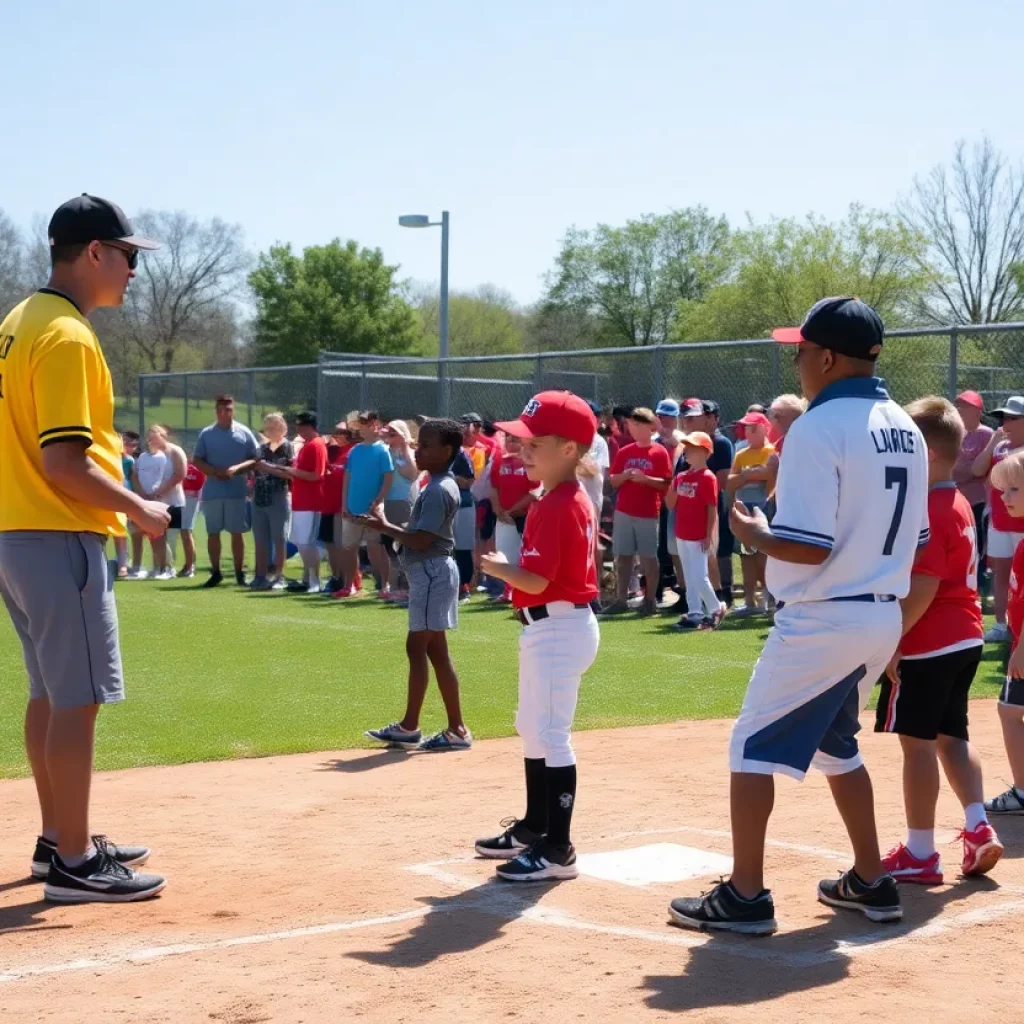 Young players practicing baseball at a youth clinic