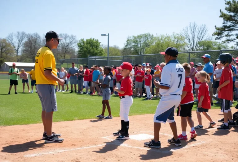 Young players practicing baseball at a youth clinic