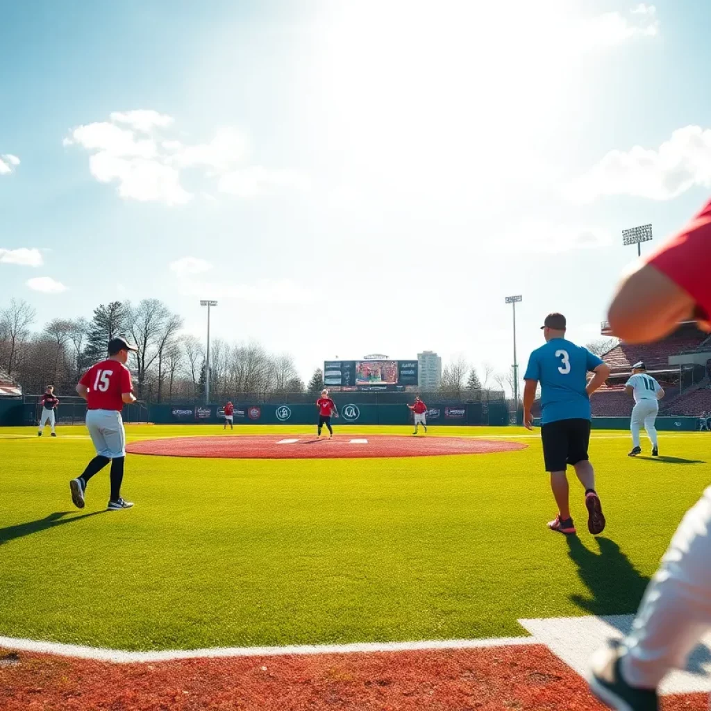 Youth baseball players practicing on the field
