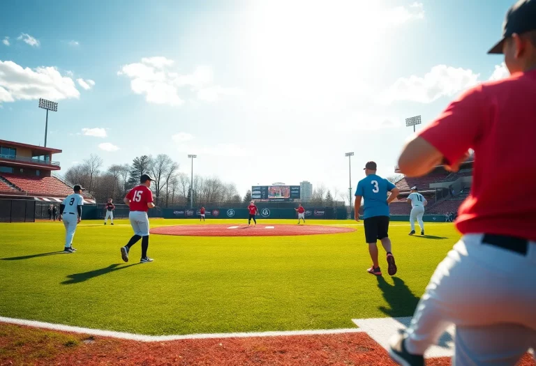 Youth baseball players practicing on the field
