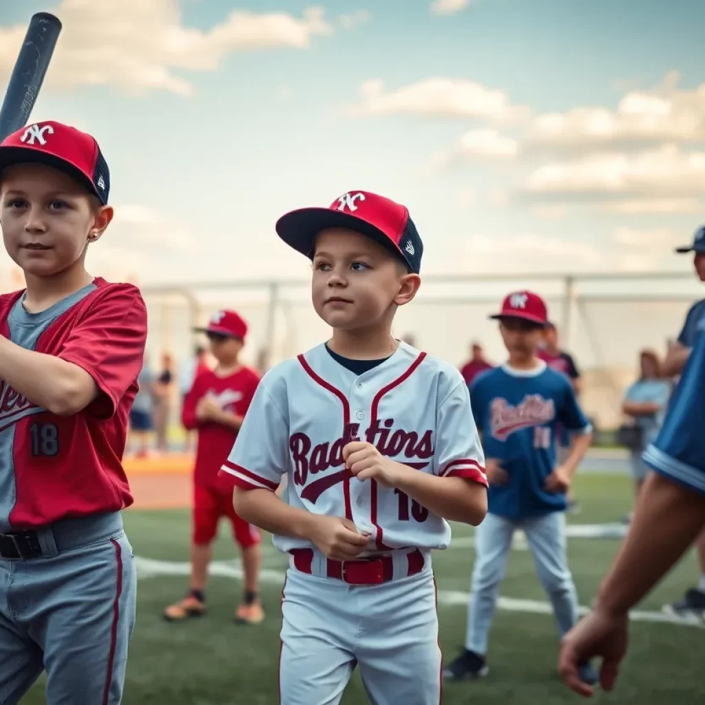Young athletes practicing during a baseball tournament
