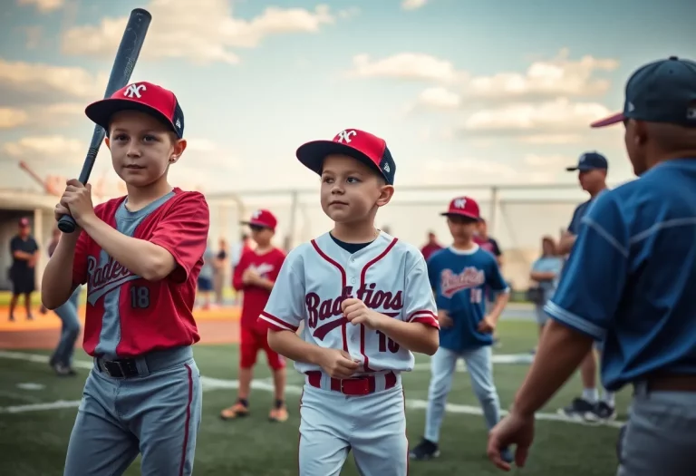 Young athletes practicing during a baseball tournament