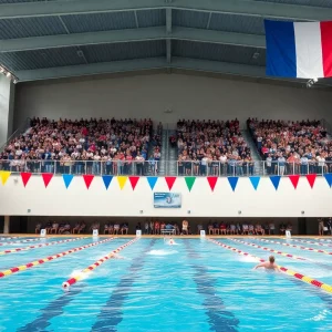 Swimmers competing in the World Aquatics Swimming World Cup at Carmel's natatorium
