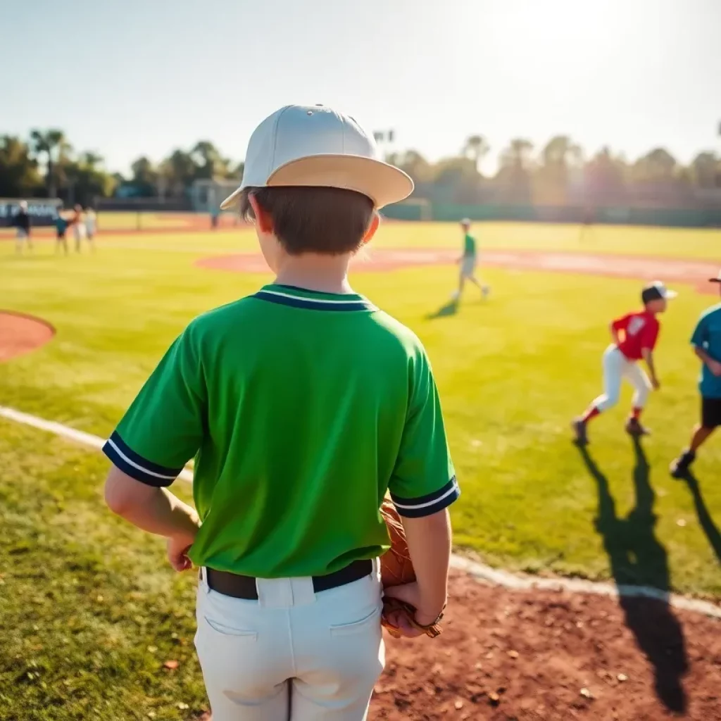 Young baseball players practicing on a field