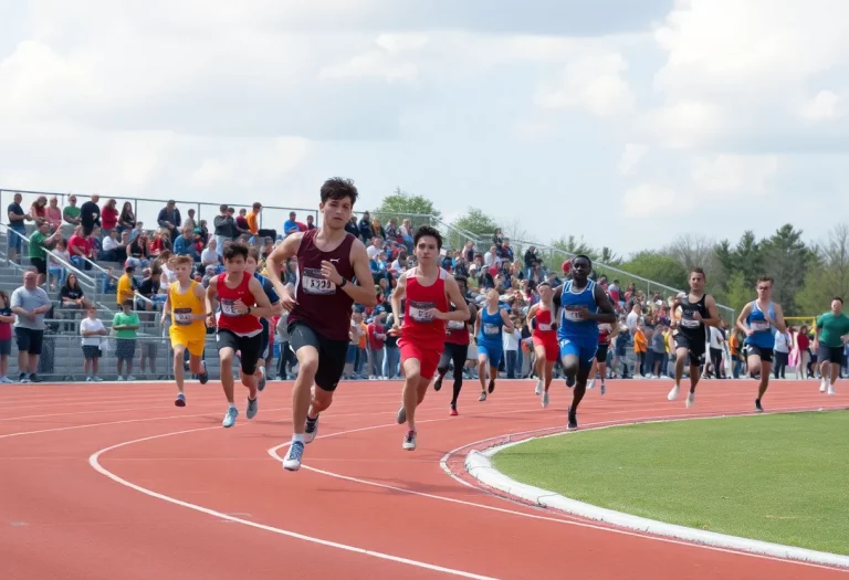 Athletes in action at a high school track and field event.