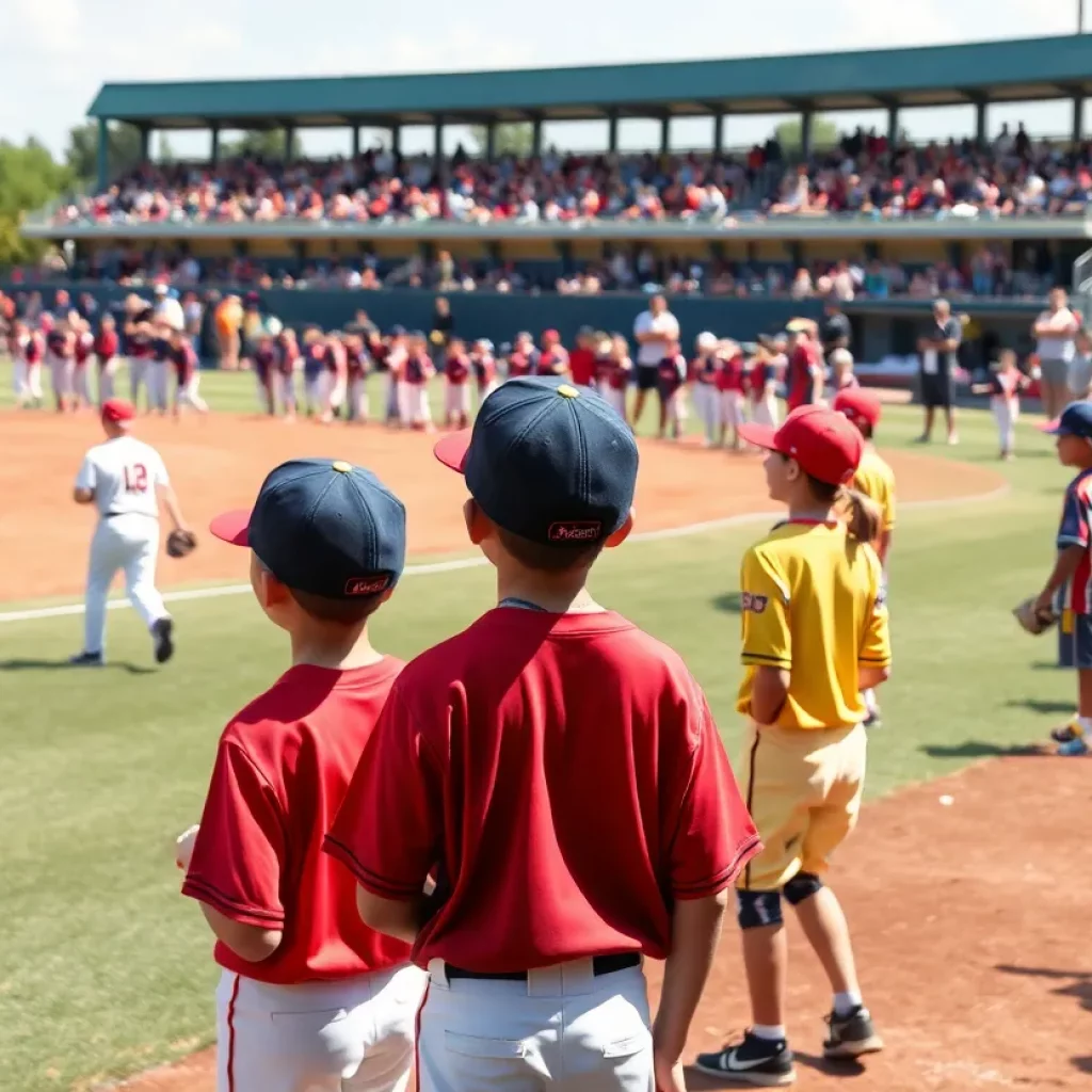 Young athletes playing baseball at the Al Morrison League
