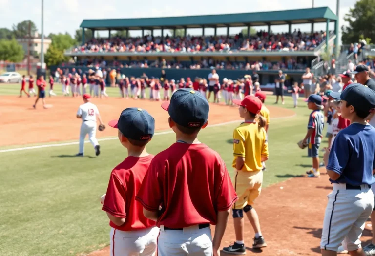 Young athletes playing baseball at the Al Morrison League