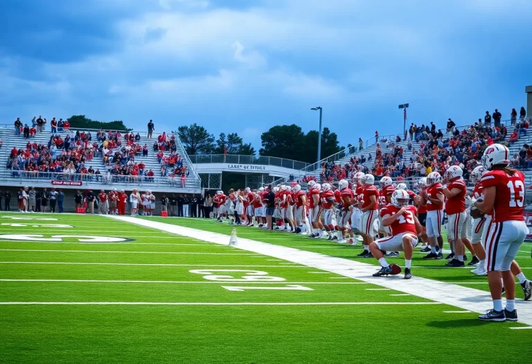 High school football players on the field during a game