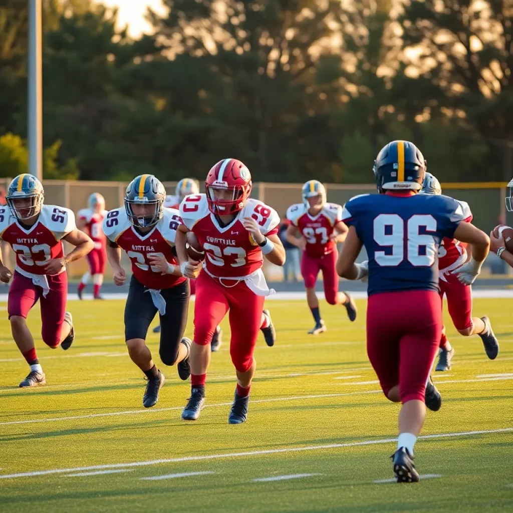 Players competing in an Alabama high school football game