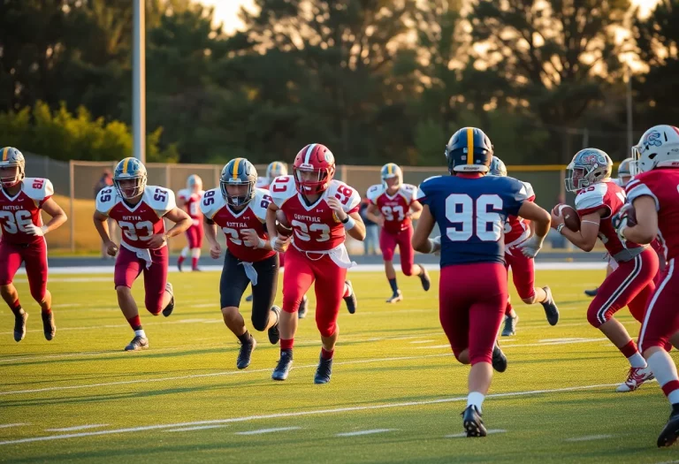 Players competing in an Alabama high school football game