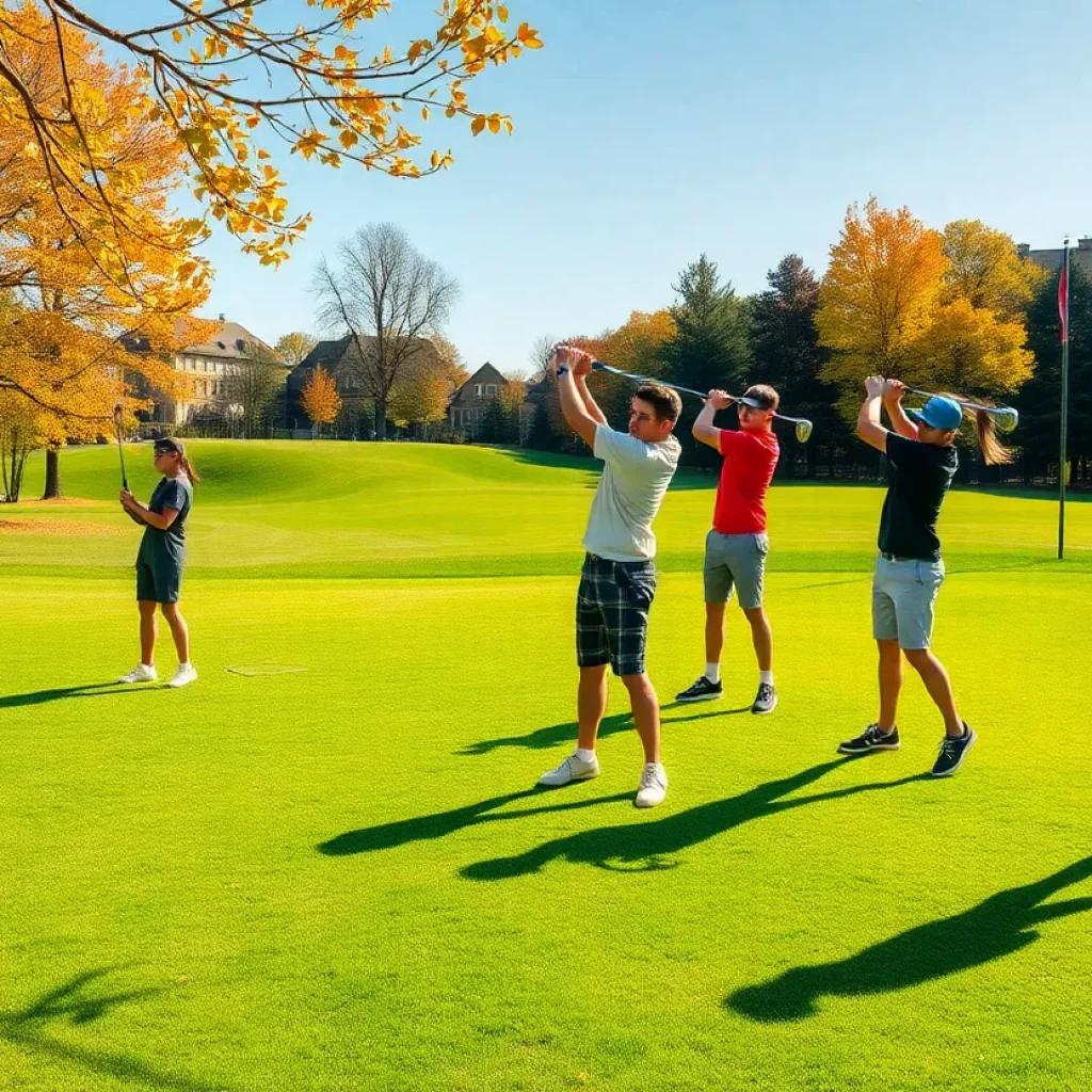 High school golf players practicing on the course
