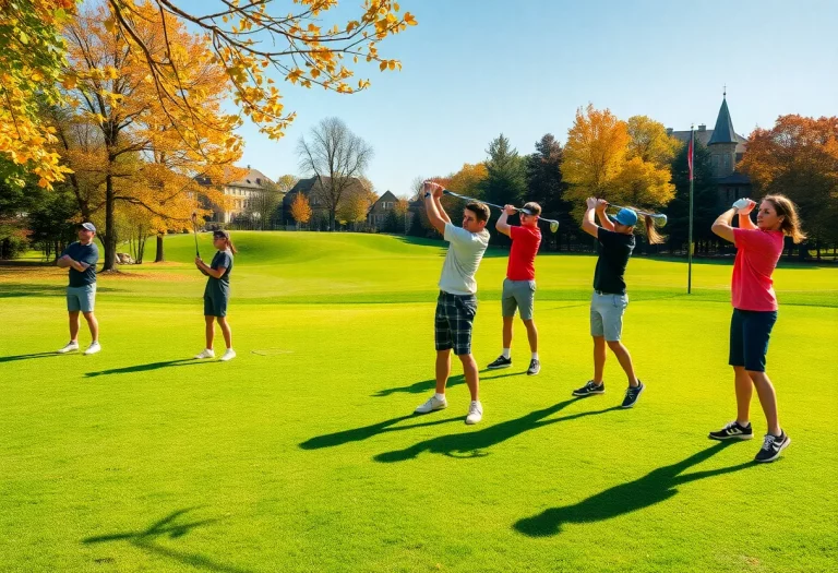 High school golf players practicing on the course