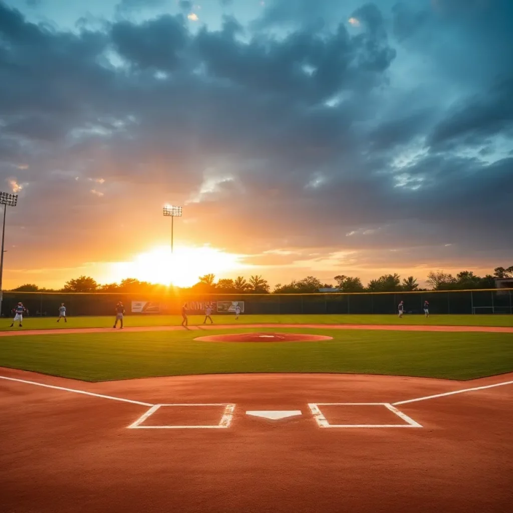 Practicing baseball players at Apopka High School
