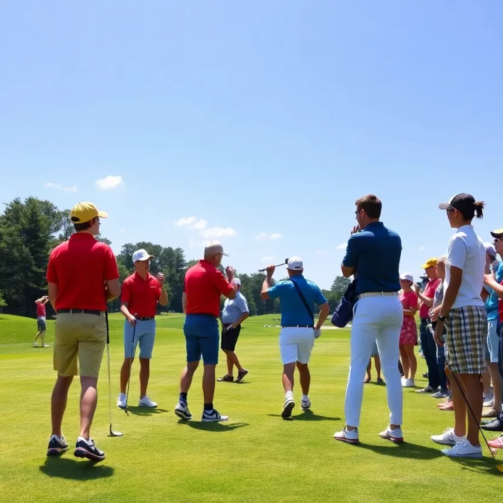 High school golfers competing on a sunny day at an Arkansas golf course.