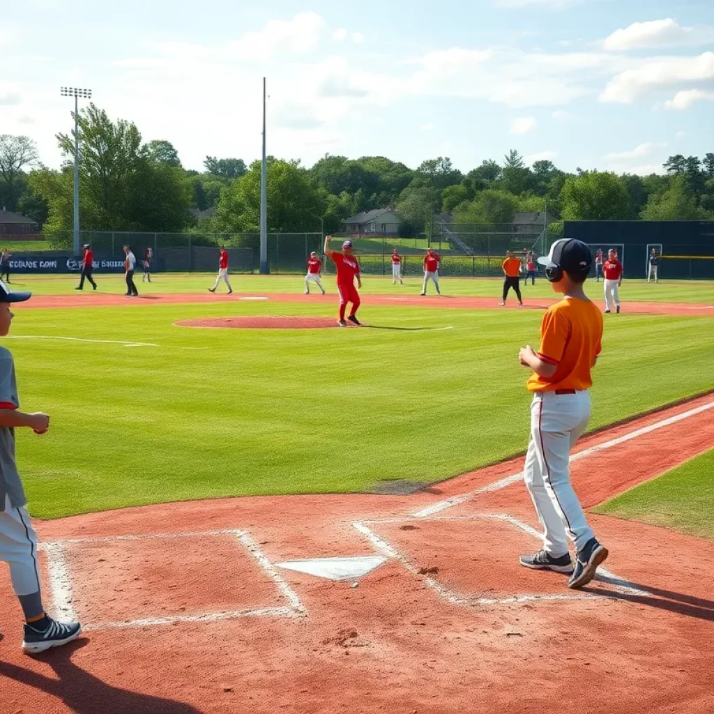 Baseball team practice at Ashbrook High School with young athletes