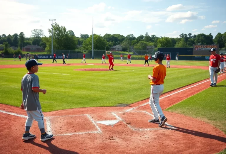 Baseball team practice at Ashbrook High School with young athletes