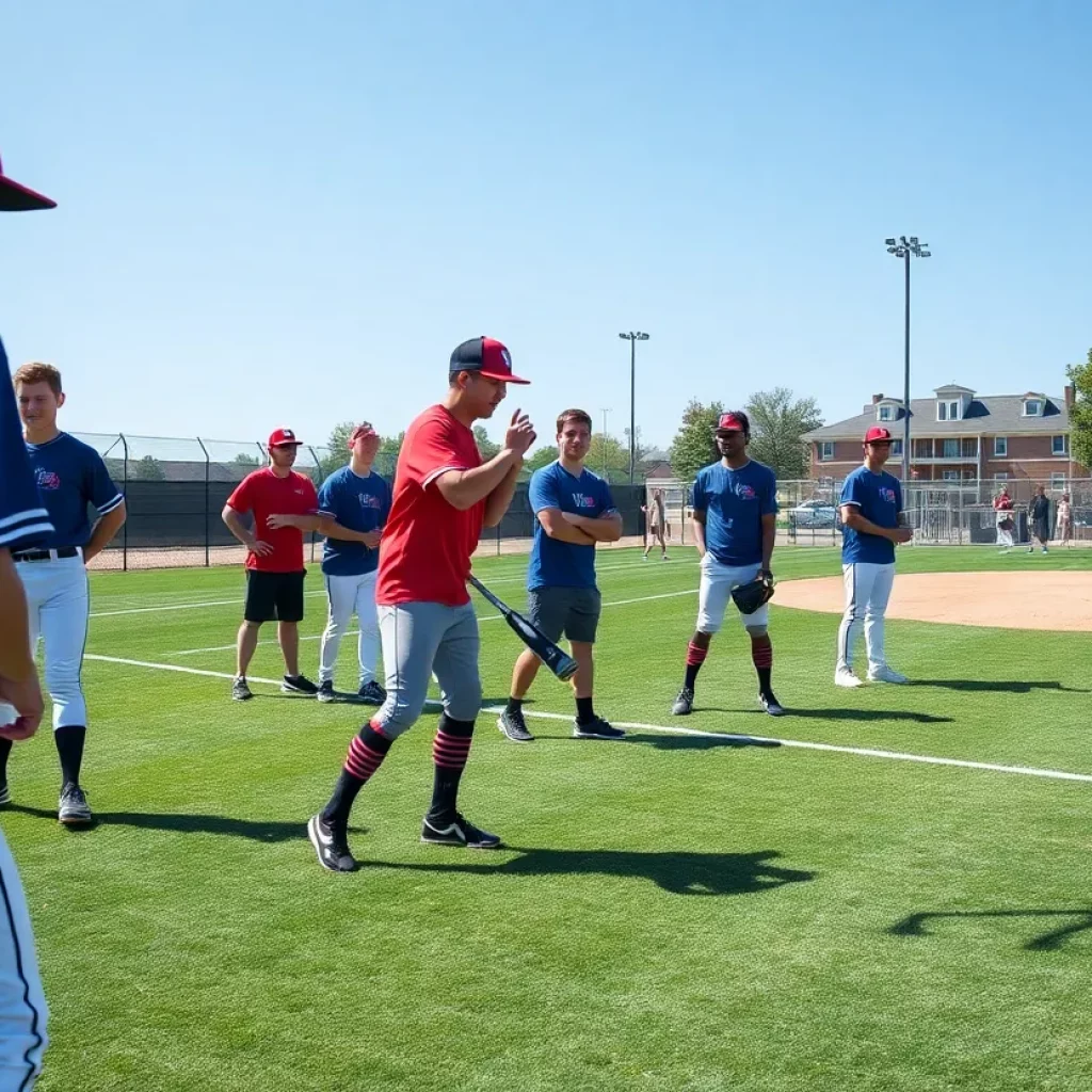 High school baseball players training at Three Rivers College showcase