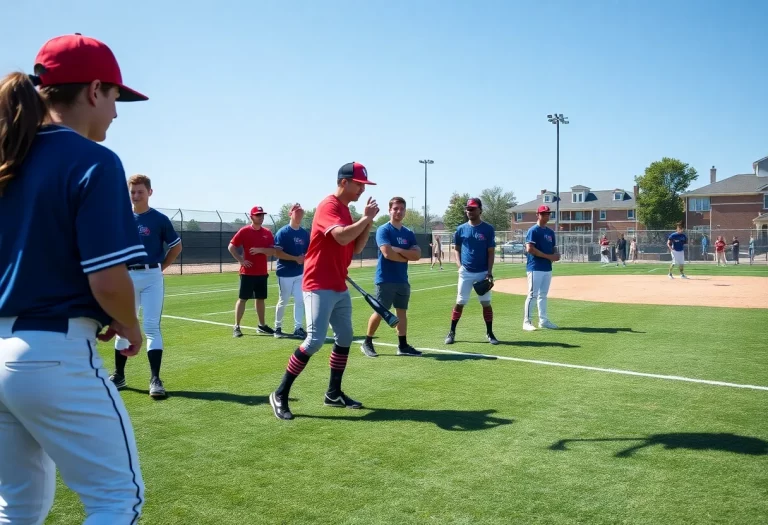 High school baseball players training at Three Rivers College showcase