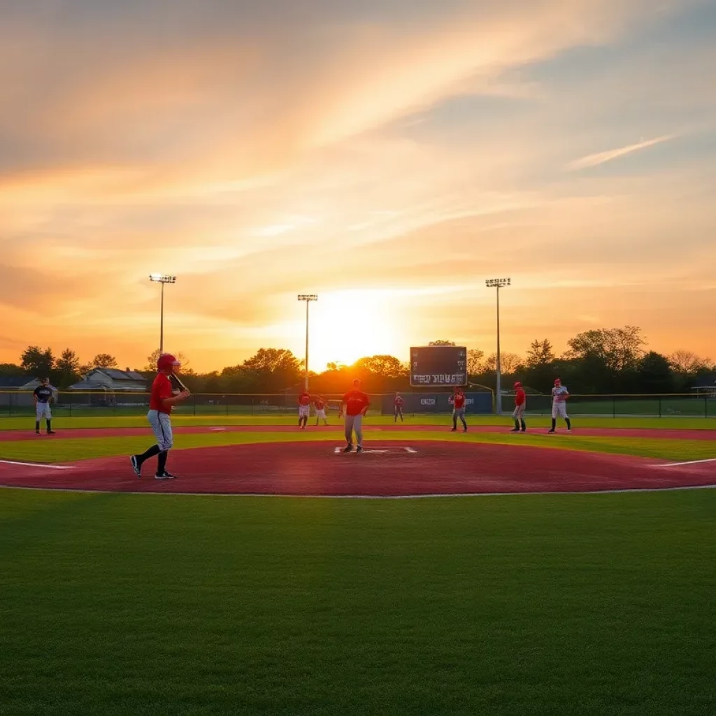 Youth baseball players practicing on a field