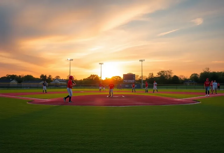 Youth baseball players practicing on a field