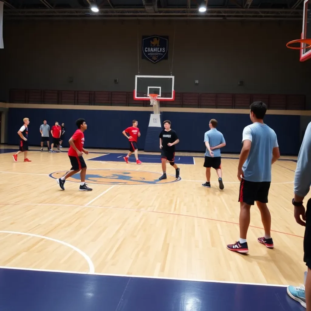Students practicing basketball at Roman Catholic High School