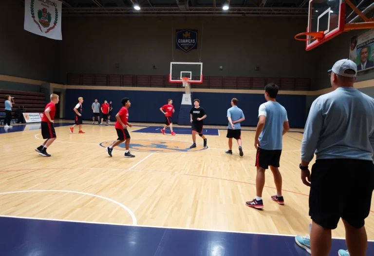 Students practicing basketball at Roman Catholic High School