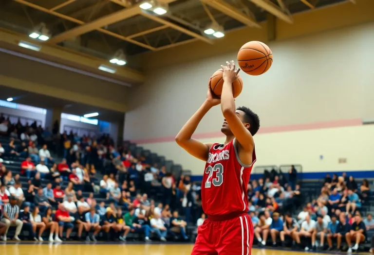 High school basketball player practicing shots during training