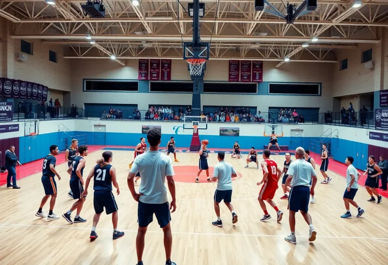 Celebrating basketball team on the court