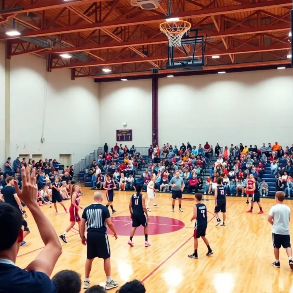 Girls basketball players competing in a tournament