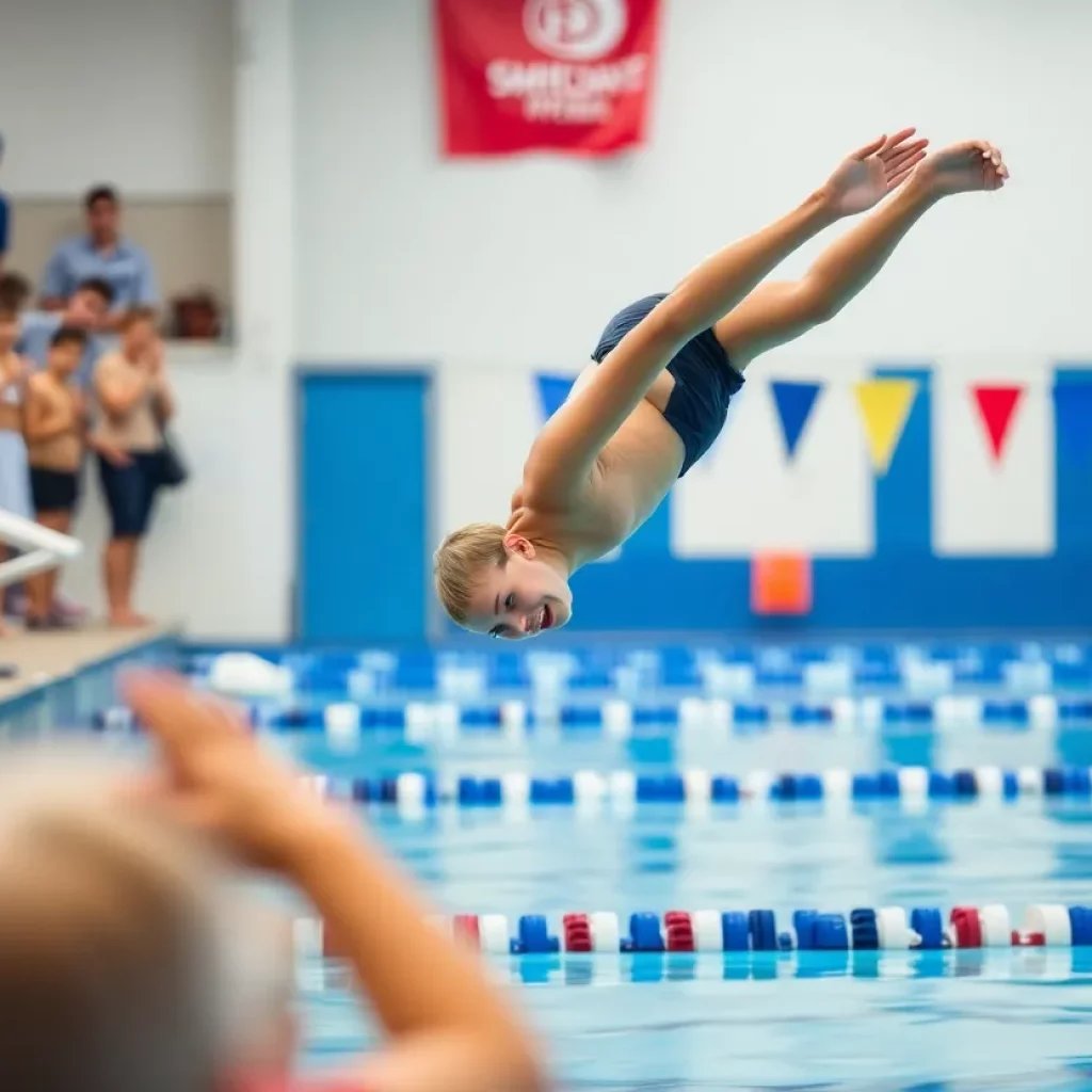 Young swimmer competing at a swimming championship
