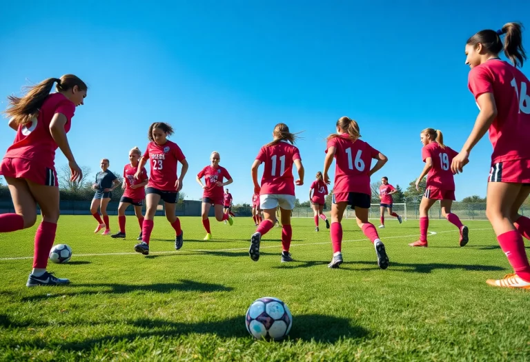 Belen girls soccer team practicing on the field