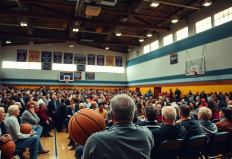 A tribute to a legendary basketball coach in a packed gym