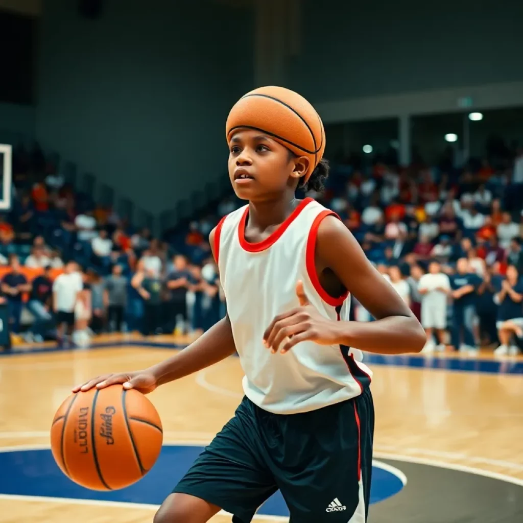 Young basketball player practicing