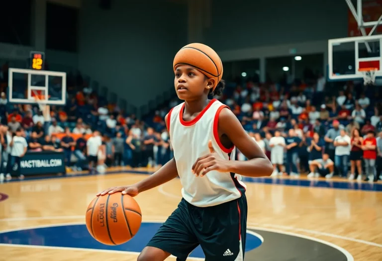 Young basketball player practicing