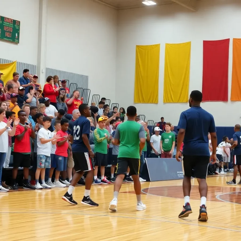 Crowd cheering at Bloomington-Normal basketball tournament.
