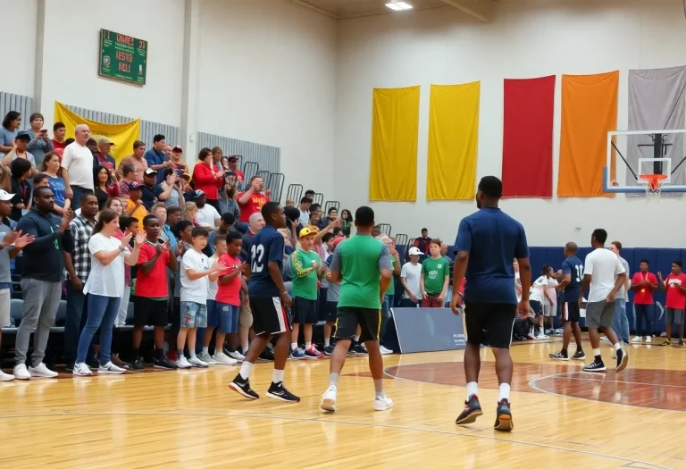 Crowd cheering at Bloomington-Normal basketball tournament.