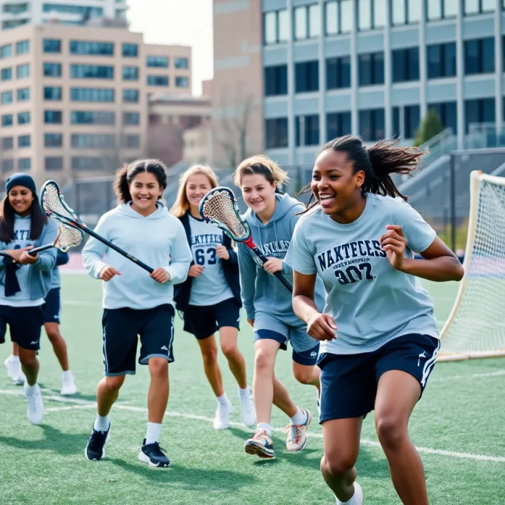 Boston students practicing lacrosse together
