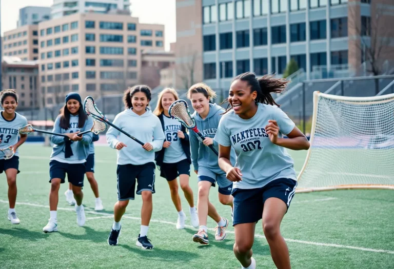 Boston students practicing lacrosse together