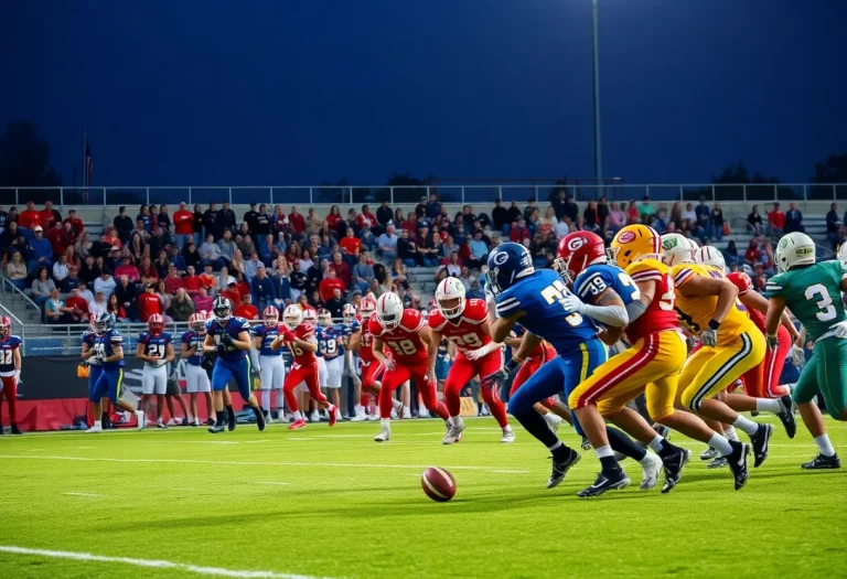 High school football players in action during Buford vs Milton game
