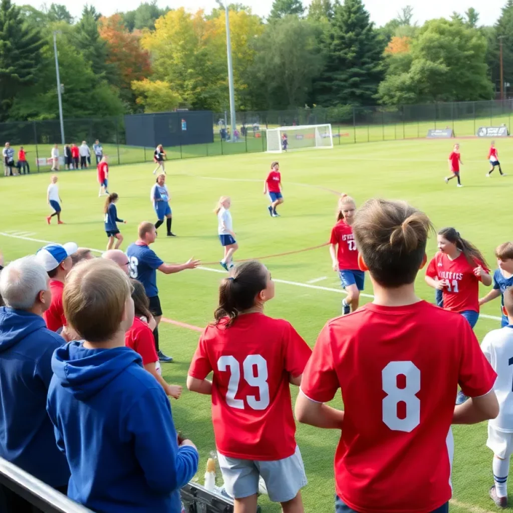 Fans cheering for Burlington soccer players during preseason