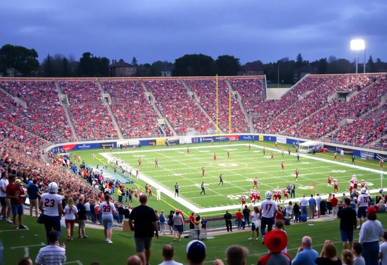 Fans and players at a high school football game in California