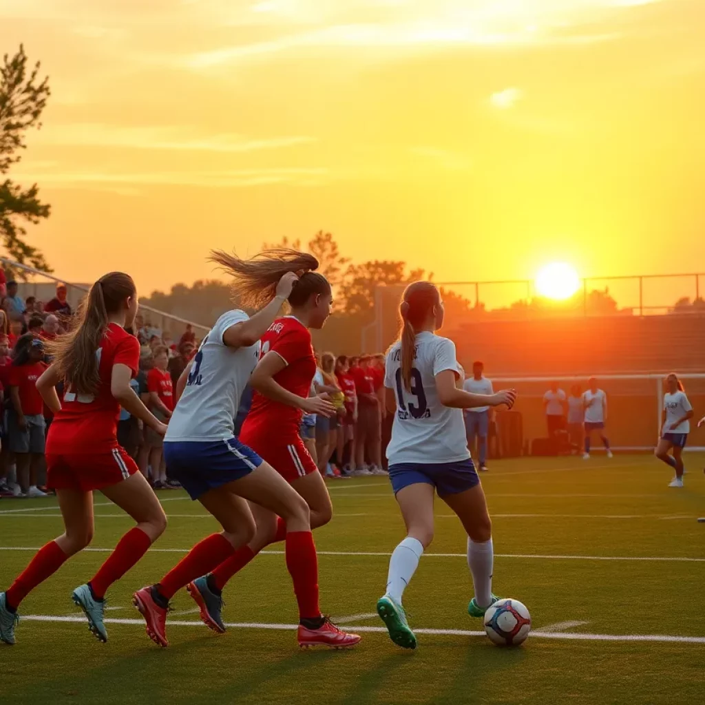 Girls soccer players in action during a match in Central Indiana