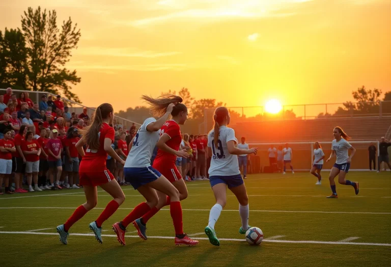 Girls soccer players in action during a match in Central Indiana